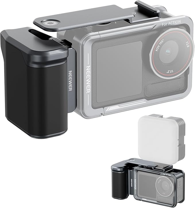 NEEWER AC034 Side Handle Only for AC014 Cage Compatible with DJI Osmo Action 5 Pro/4/3, Modular Quick Release Magnetic Action Camera Mount Adapter with Grip & Cold Shoe Shutter Extender Bar, Dark Gray by Neewer