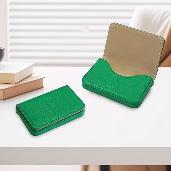 Business Card Holder，PU Leather Business Card Case Color Printing Pattern Card Holder Wallet，Pockets Magnetic Credit Card Holders for Men and Women - Dark Green - Image 6
