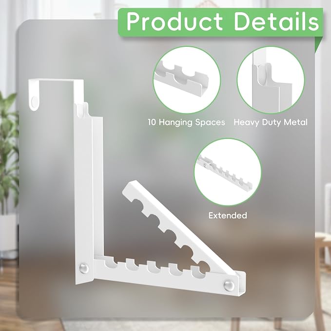 Foldable Over the Door Hooks, Over the Door Hanger for Space Saving | Heavy-duty and Portable, Suit Door Up to 1 3/4" Thick with 10 Slots for Hanging Clothes, Perfect for Small Dorm and Bedroom - Image 4