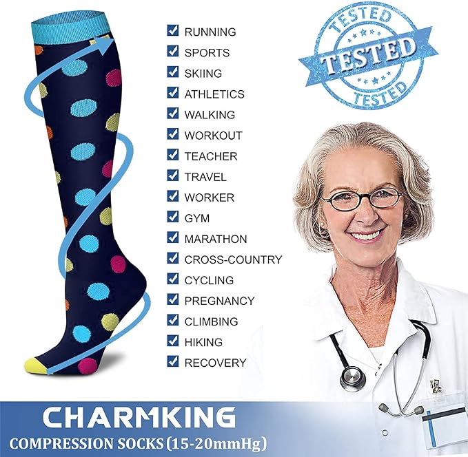 CHARMKING Compression Socks for Women & Men Circulation (3 Pairs) 15-20 mmHg is Best Support for Athletic Running Cycling - Image 6