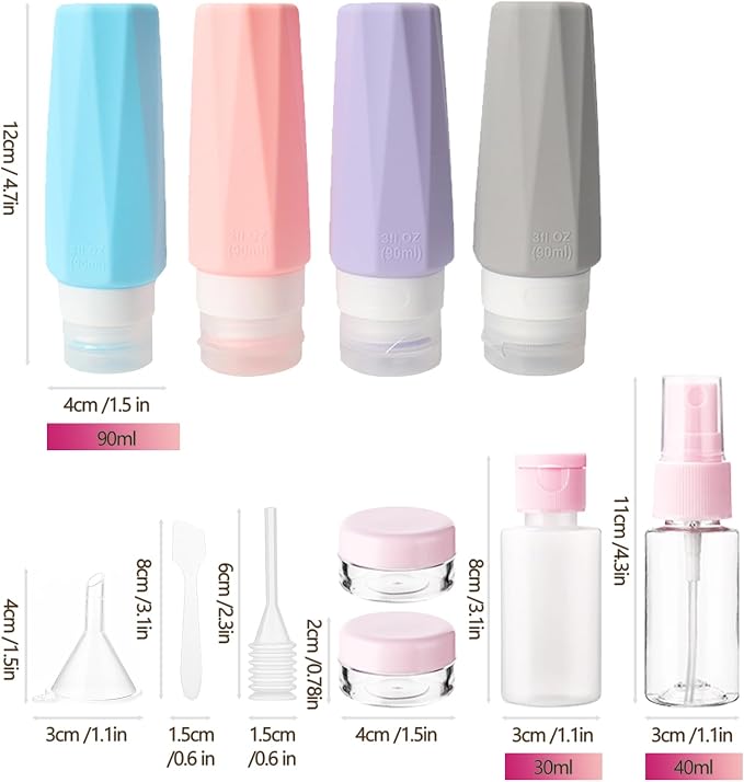 SNAIL GARDEN 13-Piece Travel Bottle Set, Leak Proof Silicone Traveling Containers for Toiletries, Travel Bottle Kit for Lotion Liquid Shampoo Cosmetic - Image 4