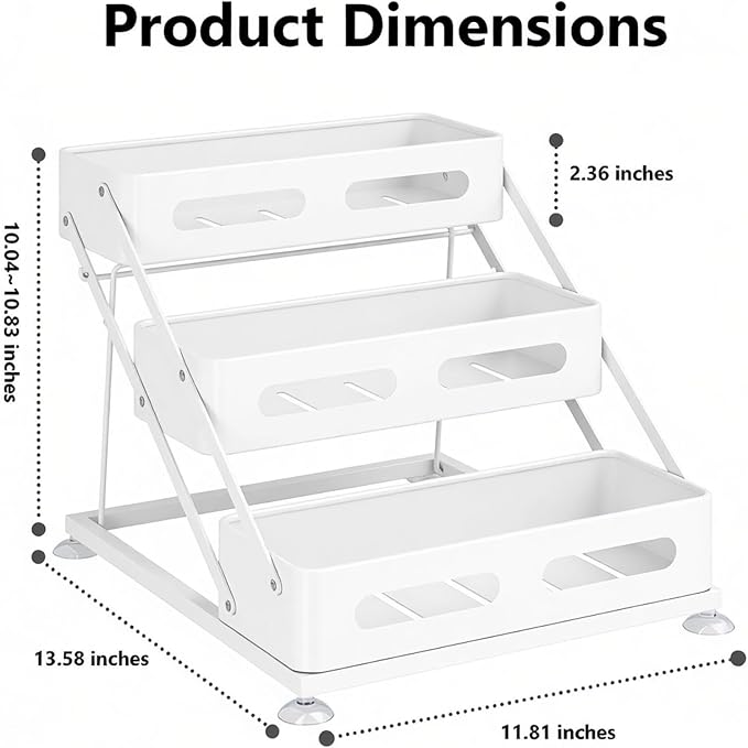Ceetug 3 Tier Foldable Spice Rack, White | Iron, For Countertop, Kitchen Seasoning Organizer, For Cabinet - Image 2