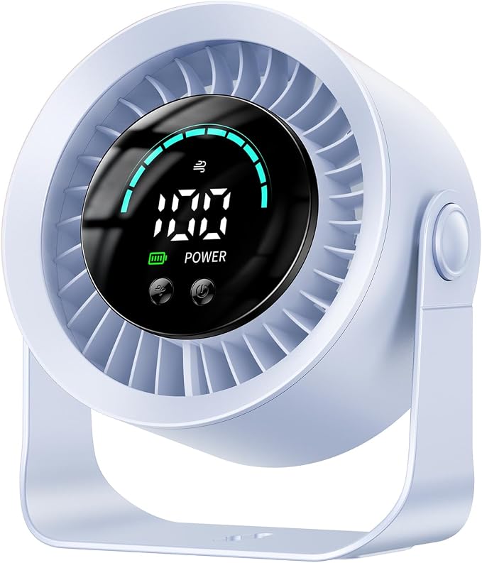 DIGIX Portable Desk Fan, 100 Speeds, 360° Rotation, USB Rechargeable | Quiet LED Display Table Fan with Wall Mount Design. Small Personal Cooling Fans for Home, Bedroom, Office & Travel, Blue by CoolBreezeStylishEase
