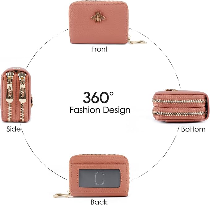 imeetu RFID Credit Card Holder, Small Card Wallet Women, Leather Card Case | Genuine Leather Women's Card & id Cases, Change Coin Purse with Zipper Keychain id Window, 20 Colors & 3 Styles, Daily, Gifts - Image 3
