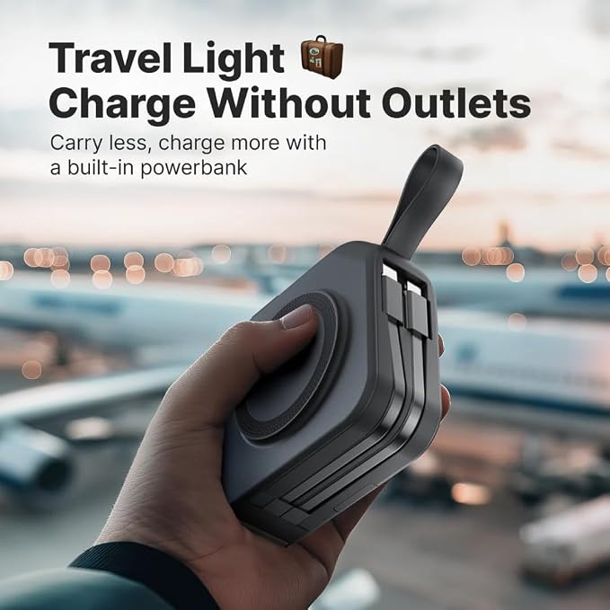 Powerpack Universal 5 in 1 Travel Power Bank - for Magsafe Battery Pack,10000mAh Power Bank with Built in Cable - Wireless Portable Charger for iPhone 15/15 Pro/ProMax, iPhone 14/13/12 Series - Image 9