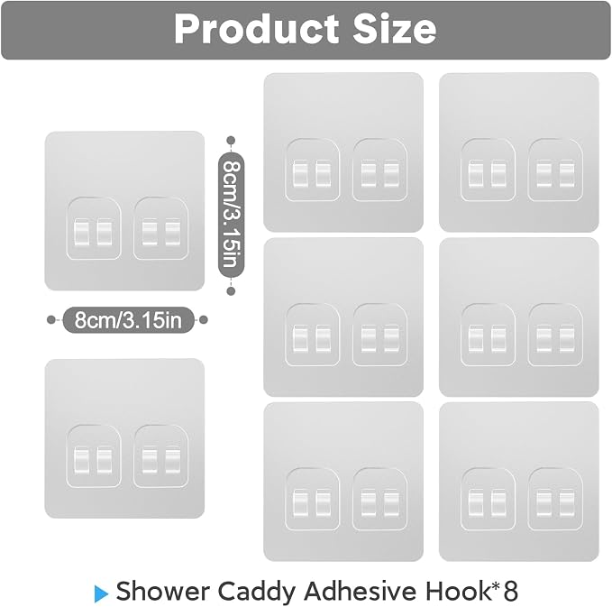 8 Pack Shower Caddy Adhesive Replacement, Strong Adhesive Double Hooks for Shower Shelf, Waterproof Adhesive Hooks, No Drilling, for Bathroom Shelves, Kitchen Racks and Soap Holder - Image 2