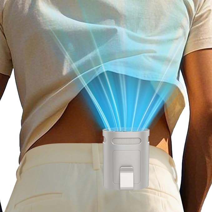 Shirt Fan Clip-Compact Portable Waist Fans that Blow Cold Air,Usb Rechargable Power Body Cooler Ac for Waist Band Belt T Shirt,Hangs Round Neck Fan With Lanyard for Travel Camping Disney Sports Gray by KJXICNeckFan
