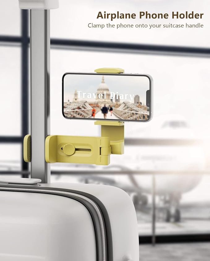 MiiKARE Airplane Phone Holder Mount, Plane Travel Essentials, Yellow | Universal Hands-free Phone Holer with 360° Rotation for Flying, Accessory Travel Must Haves Phone Stand for Desk, Tray Table - Image 2
