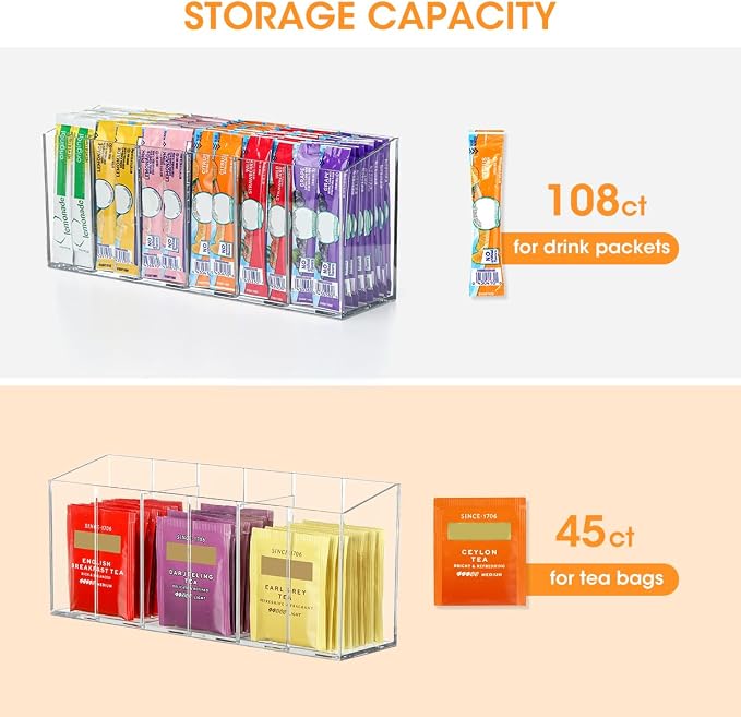 AIEVE Drink Packet Organizer, Mountable Water Packet Organization Holder with Adhesive & Magnetic Sticker, Pantry Organizers Kitchen Storage for Countertop Table Fridge Cabinet - Image 7