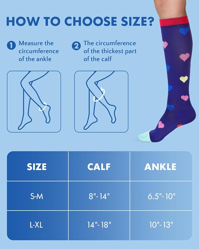 Compression Socks for Women 15-20 mmHg, 2 Pairs | Graduated Support, Knee High Fit, Polyester Stretch, Circulation Comfort, Nurses, Travel, Athletes, Flight, Daily, Patterned - Image 3