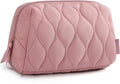 BAGSMART Makeup Bag, Travel Cosmetic Bag, Puffy Padded Make Up Bag for Women, Makeup Organizer Case, Wide-open Pouch Purse, Travel Essentials, Toiletries Accessories Brushes, Dark Pink by BAGSMART