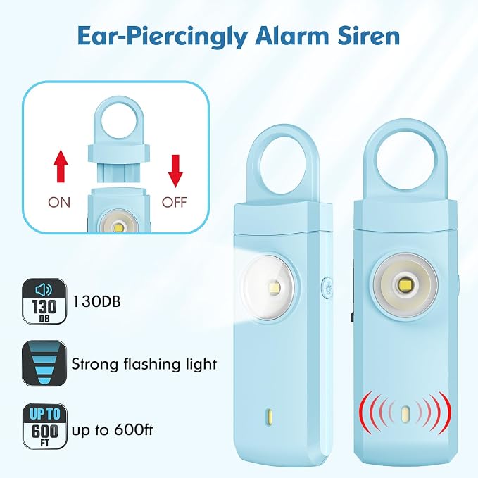 Rechargeable Personal Alarm for Women - Christmas Birthday Gifts for Women, Daughter, College Student, Teen Girl, Elders, Kids, Siren Alarm, Safety Keychain, USB Charging, Aqua - Image 2
