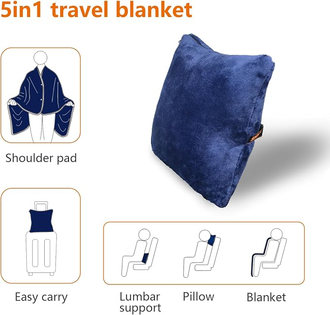 Travel Blanket & Pillow 3-in-1, 60"x43" Warm Flannel Wearable Blanket, Compact Packable Flight Blanket for Business Travel, Wheelchair & Road Trip - Image 7