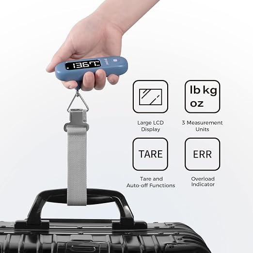pack all Digital Luggage Scale for Travel, 110Lbs Capacity, 0.1Lb Precision | Handheld, Backlit LCD Display, Lb/Kg/Oz Conversion, Tare Function, Battery Included, Navy - Image 3