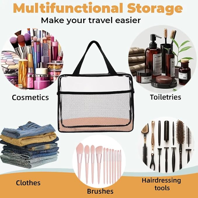 XEWEA 2PCS Large TSA Approved Clear Travel Toiletry Bags For Men Women | Transparent Makeup Cosmetic Bag with Handle Pocket, Waterproof PVC Quart Organizer for Toiletries Airline Essential, Black - Image 4