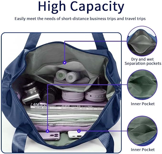 Large Capacity Foldable Travel Bag, Expandable Waterproof Carry on Bag, Dry and Wet Separation Spor Duffel Bags - Image 3