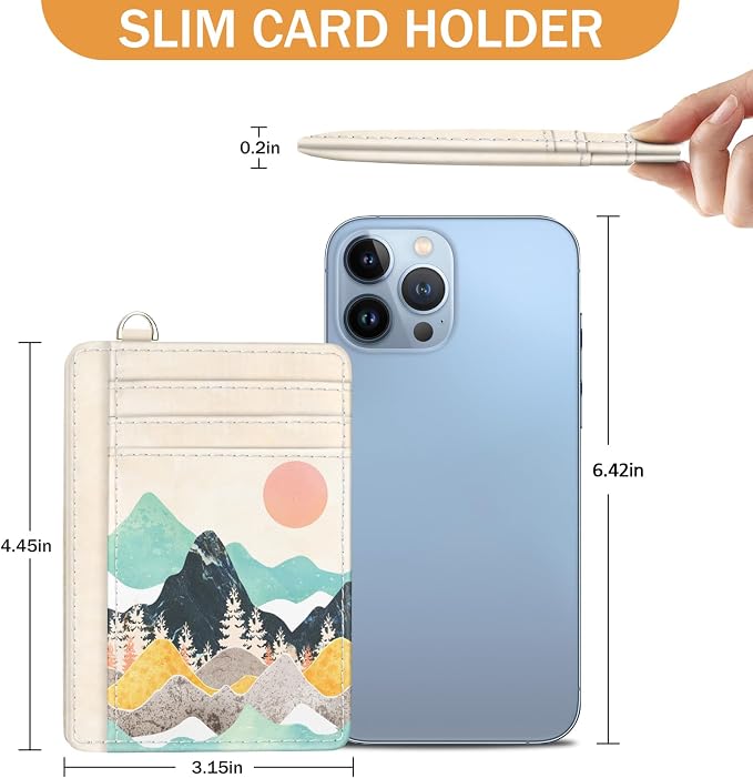 Yonlevres Sunrise Credit Card Holder Slim RFID Wallet Women Small Travel | Front Pocket, Handy, RFID Blocking, Woman Girls Ladies Gifts, D-ring for Keychain,Thin Mini Card Case, ID Window, PU Leather - Image 6