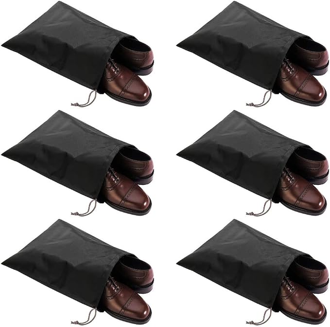 6 Pack Waterproof Nylon Shoe Bags Travel Bags for Men Women (Black, 15.1"(L) x12.2"(W)) by FASYACO
