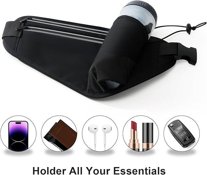 Slim Running Belt for Women Men,Runners Fanny Pack Phone Holder,Money Belt,Running Gear Accessories,with 3 Pockets (Light Black) - Image 7