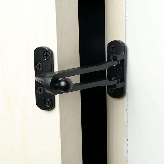 Door Lock Latch Swing Bar Door Guard Latch Home Hotel Lock Black | SUS-304 Stainless Steel Door Chain Lock Gate Reinforcement Swing Latch for Hinged Swing-in Front & Inside Door Fence Security - Image 3