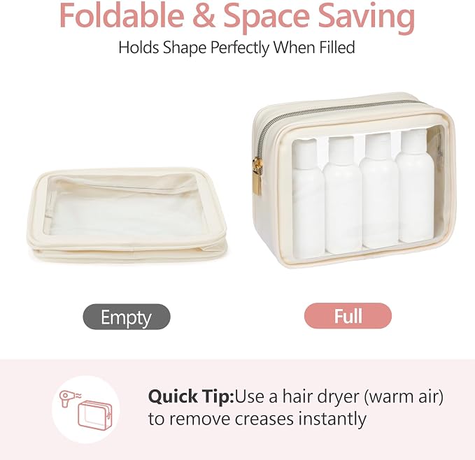 Clear Makeup Bag Foldable - TSA Approved Toiletry Bag for Travel | Metal Zipper, Reinforced Seam, Water Resistant, Medium for Carry-on, Large for Checked Luggage, for Car Storage Organizer - Image 5