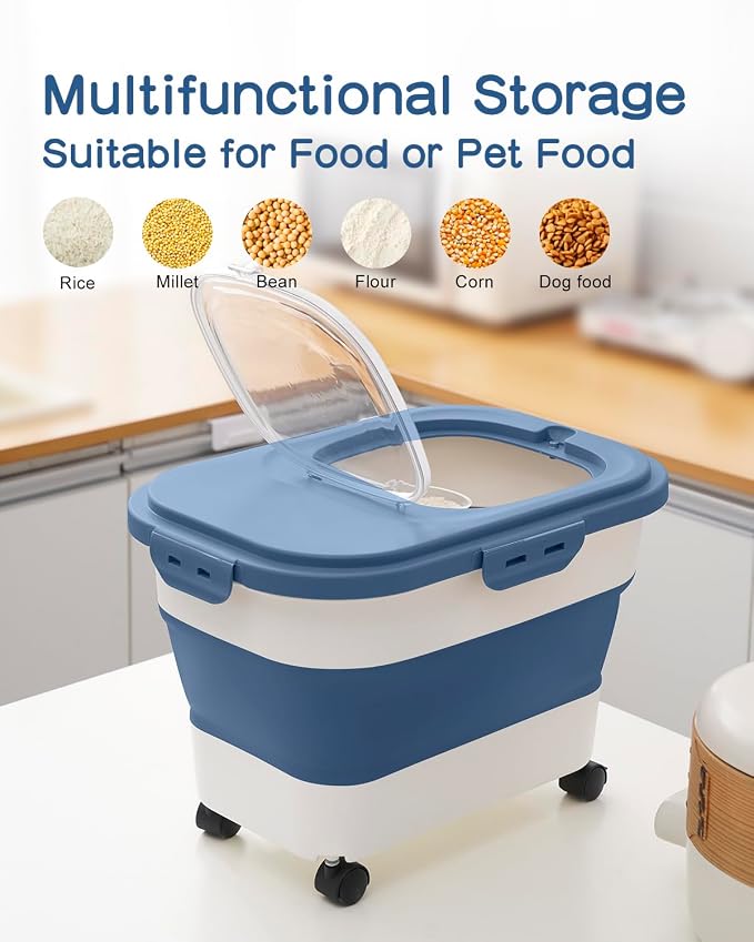 20-30 Lbs Rice Storage Container,Collapsible Food Storage Container | Flour Storage Container with Wheels Airtight Locking Lid,Rice Container Double Seal,Keep Fresh for Pet Food,Rice,Flour - Image 7