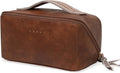 EACHY Travel Makeup Bag for Women, PU Leather Cosmetic Bag, Brown, Medium | Water-resistant PU leather exterior with flat-open access, clear TPU brush compartment and organized storage for cosmetics by EACHY
