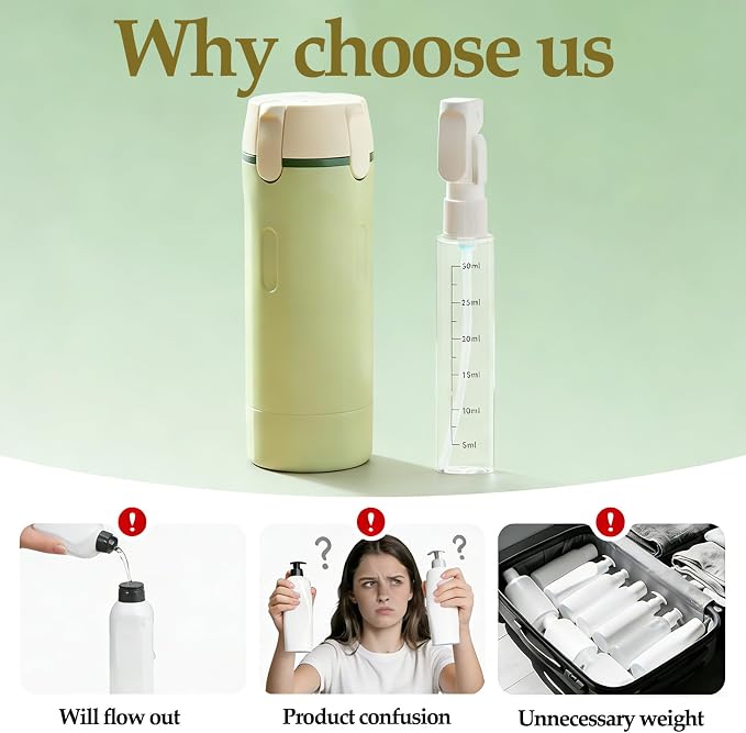 4-in-1 Travel Dispenser Bottle, Travel Toiletry Containers, 30mL Bottles | 4 Refillable Travel Size Containers, Leakproof Pump Bottles for Shampoo, Lotion and Conditioner, TSA Travel Essentials - Image 3