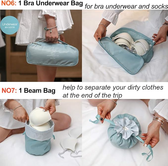 Packing Cubes for Travel, 8 Pcs Set | Luggage Organizers with Shoe Bag and Toiletry Bag, Classification and Storage, Save Storage Space and Luggage Packing Time - Image 5