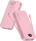 citicr Portable Charger 20000mAh PD20W w/Built-in Cables & Wall Plug Pink | High capacity, Fast charging, Built-in wall plug, LED display, Charge 5 devices at once, Pass through charging, TSA approved by CITICR