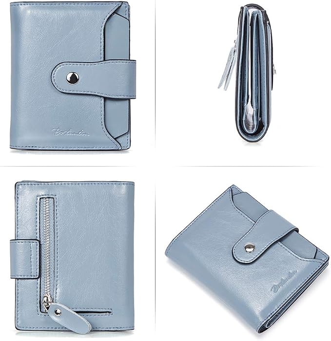 BOSTANTEN Leather Womens Wallet Small RFID Blocking Credit Card Holder | Removable ID Window, Zipper Coin Pocket, Bifold, Minimalist, Fits Small Purses, Daily Use, Ladies Gifts, Blue - Image 3