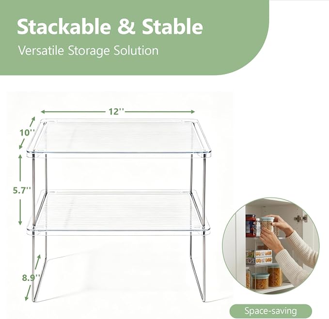 Pantry Organizer, Cabinet Storage Shelf Rack, Stackable Kitchen Cabinet, Foldable Countertop Shelf Organizer, 2 Pack - Image 3