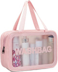 DAPOWER Travel Toiletry Bag for Women, Matte Translucent Toiletry Bag with Handy Handle, Makeup Cosmetic Organizer Bag for Travel Toiletries Accessories (Pink) by DAPOWER