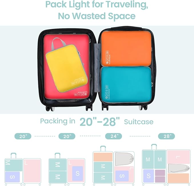 Cambond Compression Packing Cubes for Travel - 4 Set Organizer, Multi-color | 4 Set Keep Clothes Sorted, Easy to Find with Color-Coded Sizes, Compression Zip Design, Lightweight, Luggage Space Tidy - Image 6