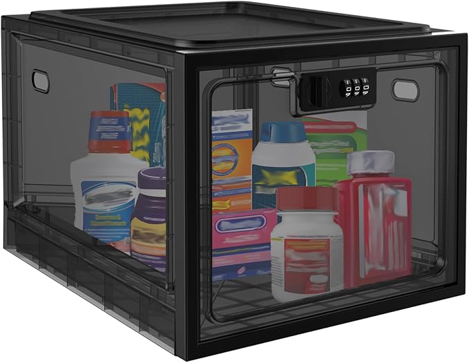 Medicine Lock Box for Safe Medication, 10L Lockable Storage Box for Fridge/Snacks Food, Phone Lock Boxes with Combination Code for Home/Dorms/Office Storage (1, Black) by biliitim