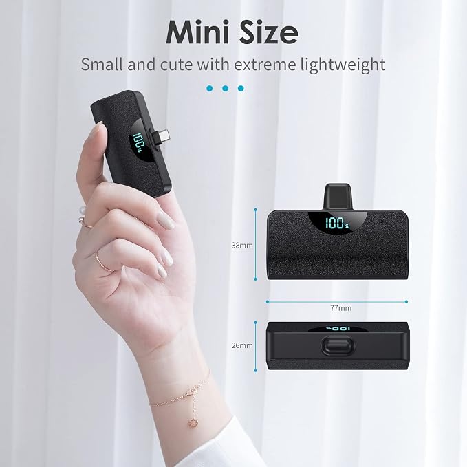 Mini Portable Charger USB C Power Bank,Upgraded Travel Essential 5200mAh PD Fast Charging Battery Pack Built-in USB-C Connector for iPhone 17/17Pro Max/16e/Air/16/16Pro Max/15 All Series,Android - Image 5
