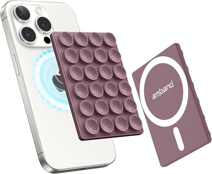 amBand Magnetic Suction Phone Mount for MagSafe Case, Silicone Cup Sticky Grip Holder for iPhone, Removable Hands-Free Selfie/Video for TikTok Influencers, Women Gift, Smoke Violet by amBand