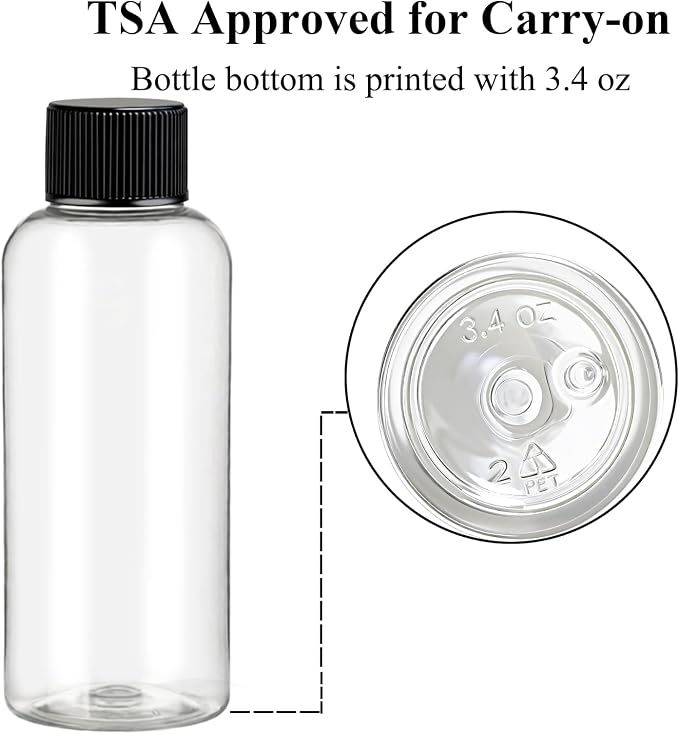 DNSEN Travel Bottles for Toiletries 3.4 oz Travel Size Mouthwash Bottles with Black Screw Cap, BPA Free Leak-Proof Portable Liquid Container 5 pack - Image 4