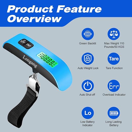 Digital Hanging Luggage Scale with Backlit for Travel, Portable Handheld Suitcase Weight Scale with Hook, 110 Pounds, Battery Included - Image 2