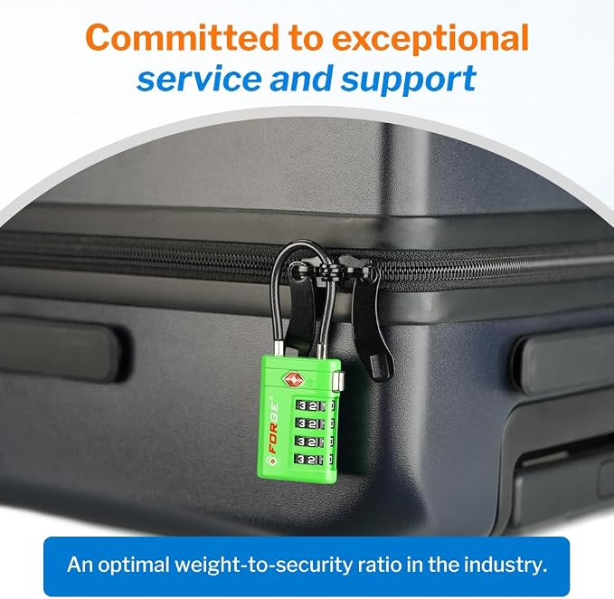 Forge TSA Approved Luggage Locks 4 Digit Combination TSA Travel Locks with TSA008, Open Alert Indicator, Zinc Alloy Body for Luggage, Suitcase, Backpack, and More. Green 4 Locks. - Image 5