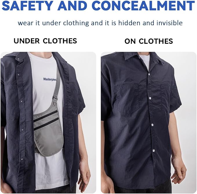 Money Belt for Travel, RFID Blocking Hidden Neck Wallet & Passport Holder | Unisex dual-strap + RFID, slim breathable, 3-compartment holds 4 passports+2 phones, durable YKK, water-resistant. - Image 2