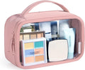 BAGSMART Clear Makeup Bag - TSA Approved Toiletry Bag with Handle Large Opening, Water-Resistant Durable PVC Clear Toiletry Bags for Traveling Travel Essentials (Pink) by BAGSMART