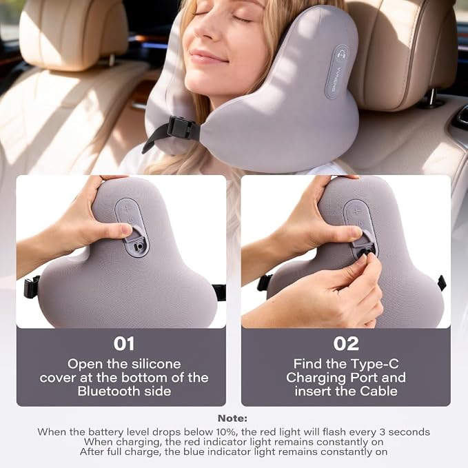 Neck Travel Pillows for Airplanes with Bluetooth, Premium Memory Foam Neck Pillow, Noise Reducing Travel Pillow for Long Flight, Office, Cars, Home, Sleeping and Rest, Gray - Image 8