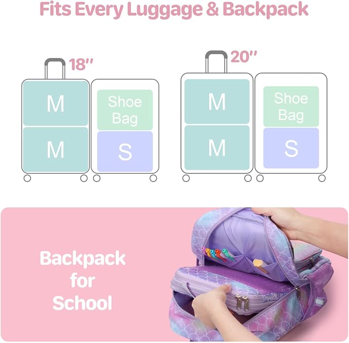 Kids Compression Packing Cubes - 4 PCS Sets, Purple Memarid | Water Resistant 4 Piece Set with Shoe Bag, Toddler Suitcase Organizer Set, Expandable Storage for Luggage - Image 6