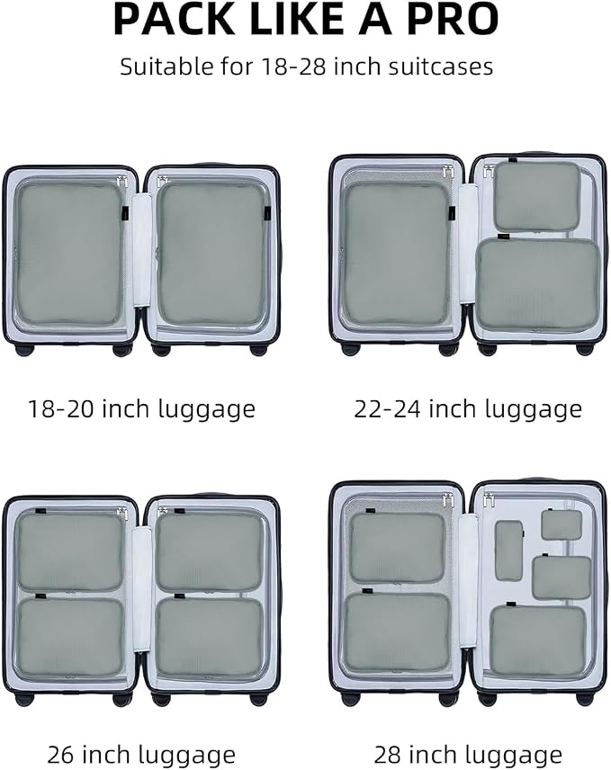 Compression Packing Cubes for Travel, 6-Piece Set (Large/Medium/Small), Double-Zip Luggage Organizers for Suitcase & Carry-On, Clothes Storage Bags (Steel Blue, 6 Pack) - Image 7