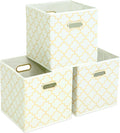 Fabric storage bins Cubes, Fabric Cube Organizer with Handle, Foldable Cube Bins for Cloth or Accessary Storage, 11x11x11, Set of 3, (Creamy-White Gold) by Yunkeeper