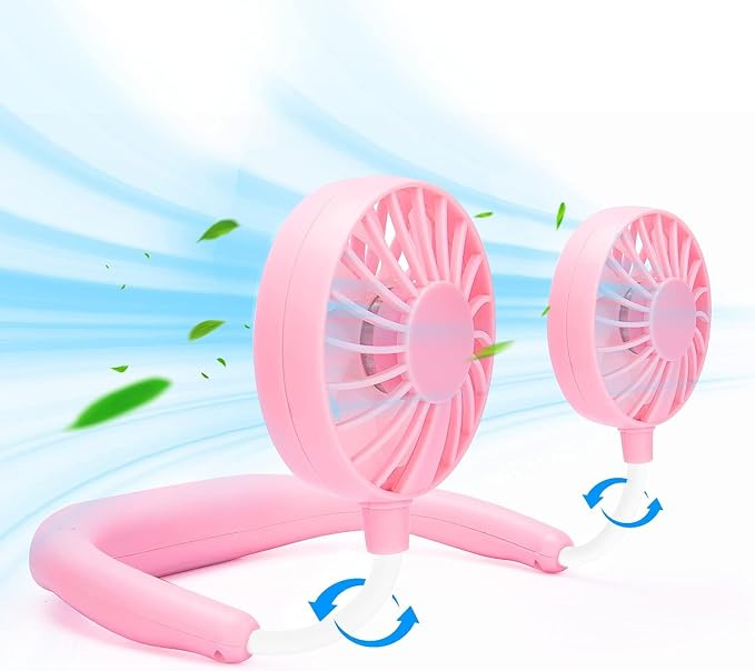JUANANIUG Portable Neck Fan Rechargeable Personal HandFree Fan Mini USB Wearable Neckband Sport Fan 3 Speed Adjustable 360 Degrees Rotation Perfect for Working Traveling Office Reading (Pink) by JUANANIUG