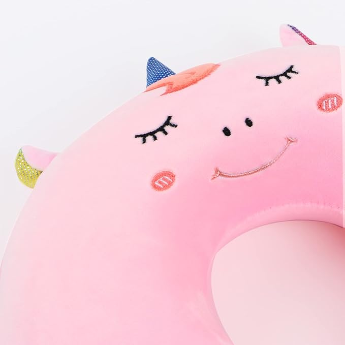 Sexysamba Cartoon Headrest & Neck Pillow for Kids Boys & Girls, Teens, Travel Accessories for Airplane, Car, Recline, Memory Foam Cute Travel Pillow with Sleep Eye Mask - Pink Unicorn - Image 6