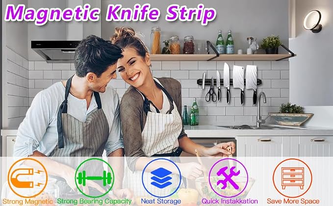 Magnetic Knife Strips(15 Inch X Set Of 2) Magnetic Knife Storage Strip, Knife Holder, Knife Rack, Knife Strip, Kitchen Utensil Holder, Tool Holder, Multipurpose Magnetic Knife Rack - Image 4