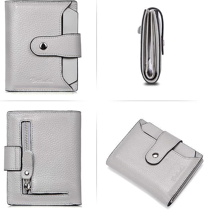 BOSTANTEN Leather Womens Wallet Small RFID Blocking Credit Card Holder | Removable ID Window, Zipper Coin Pocket, Bifold, Minimalist, Fits Small Purses, Daily Use, Ladies Gifts, Grey - Image 3
